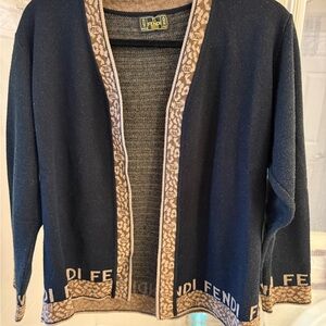 Fendi Black and Cream Knit Cardigan